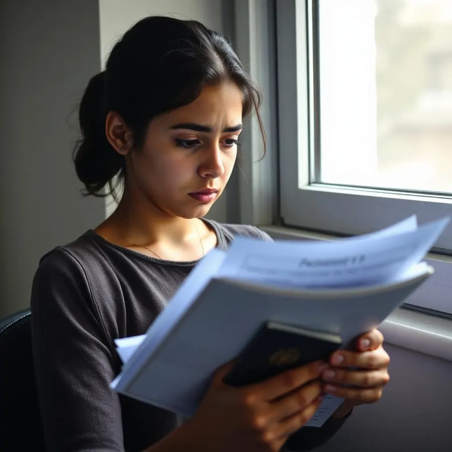 Estudante preocupada com documentação